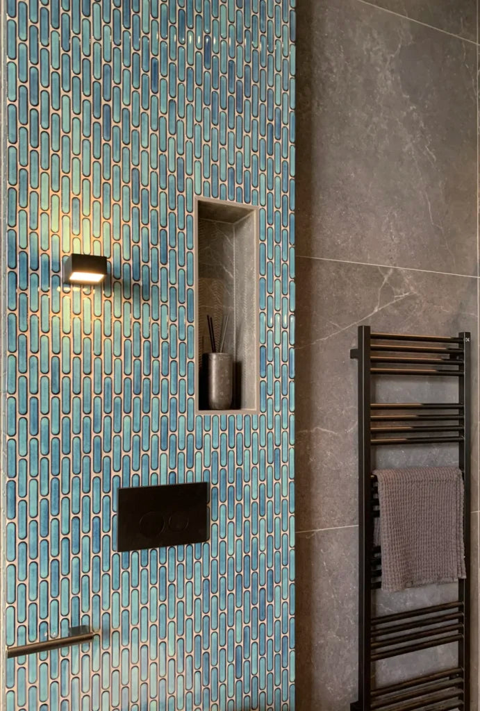 Azure Blue Speckle Glossy mozaïektegel 5