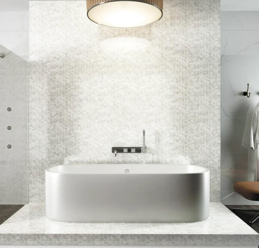 Bianco Marble Print Matt mozaïektegel 2