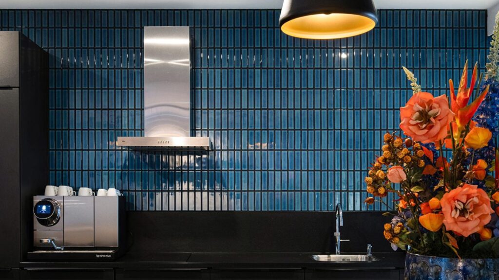 Azure Blue Speckle Glossy mozaïektegel 2